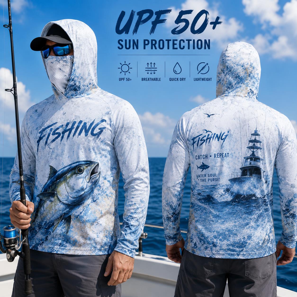 Fishing Hoodie Shirt Men Long  - Fishing Mask Sun Protection review and price